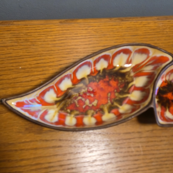 Treasure Craft Size Large Vintage MCM 70s Drip Glaze Leaf Dish Red Brown Retro - Picture 7 of 9
